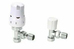 Thermostatic Angled Radiator Valve & Modern Lock Shield Valve - Classic White by MCC