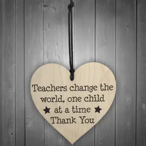 Red Ocean Teachers Change The World Wooden Hanging Heart Plaque