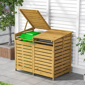 Outdoor Garden Spruce Wood Trash Can Storage Shed with Latch