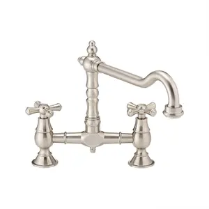 ENKI Langley Brushed Nickel Traditional Bridge Crosshead Steel Mixer Tap for Kitchen Sink