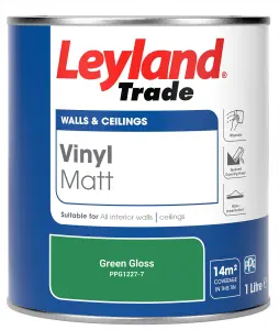 Leyland Trade Vinyl Matt Walls & Ceilings Emulsion Paint Green Gloss (PPG1227-7) 1L