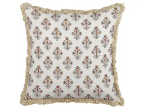 Throw Cushion OMORIKA Cotton 45 x 45 cm Floral Block-Printing White