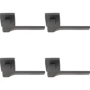 4 PACK - Premium Contoured Door Handle Set - Anthracite Grey Sleek Lever on Square Rose