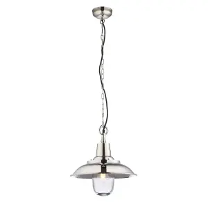 Ceiling Pendant Light Bright Nickel & Clear Glass 40W E27 Dimmable e10358