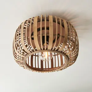 Luminosa Mathias Decorative Flush Ceiling Lamp, Natural Bamboo, Plywood, Matt Black Paint