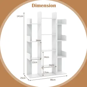 Costway Tree Bookshelf Display Cube Shelf Corner 13-Shelf Industrial Bookcase