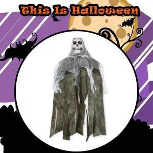 Halloween Hanging Ghost Skull Decoration Trick or Treat Party 80cm Grey