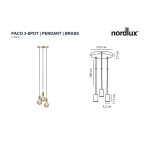 Nordlux Paco 3-Spot Indoor Living Dining Glass Pendant Ceiling Light in Brass (Diam) 18.1cm