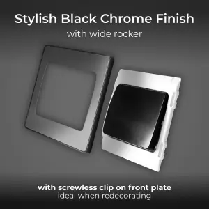 BG Evolve 20A Single Wall Light Switch 2 Way, Wide Rocker Black Chrome