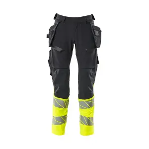 Mascot Accelerate Safe Trousers with Holster Pockets - Dark Navy/Hi-Vis Yellow   (46.5) (Leg Length - Long)