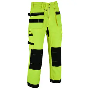 MS9 Mens Hi Viz Vis Cargo Working Work Trouser Trousers Pants Jeans, Yellow - 30W/30L