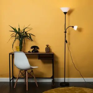 ValueLights Mozz Modern Gloss Black 2 Way Parent and Child Uplighter and Spotlight Design Floor Lamp