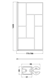 Black Square Framed 6mm Toughened Safety Glass Reversible Shower Bath