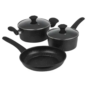 URBNCHEF 24cm Diameter 3 Pcs Casserole Pot Saucepan Frying Pans Forged Carbon Induction Cookware Set