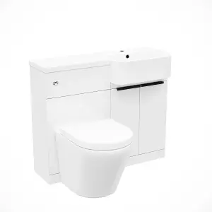 Nes Home Right Hand Basin Vanity Unit, With Black Handles, WC Unit & Rimless Toilet