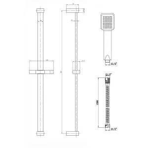 ENKI Black Square 3-Setting Stainless Steel Shower Riser Rail Kit ES036