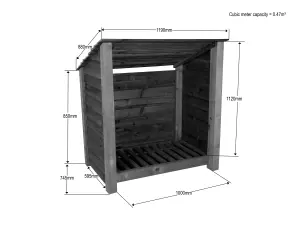 Wooden log store (roof sloping back) W-119cm, H-126cm, D-88cm - brown finish