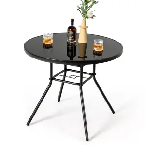 Costway Outdoor Dining Table Patio Round Tempered Glass Table with 35mm Umbrella Hole