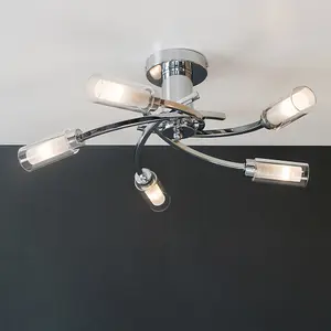 ValueLights Claudia Modern 5 Way LED Silver Chrome Ceiling Light with Glass Shades - Supplied with 5 x 3W G9 LED Bulbs