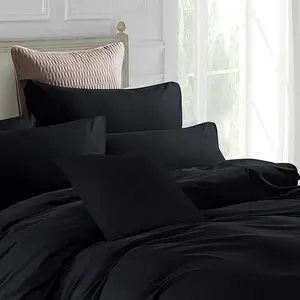 Marnisha Polyester Solid Colour Duvet Cover Set with Pillowcases Black / Double - 2 Standard Pillowcases