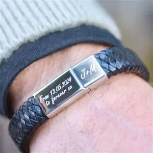 Men's Personalised Leather Message Plait Bracelet