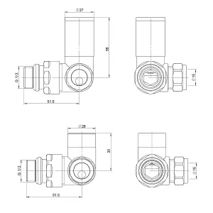 Pair Of Round Grey Corner Radiator Valves