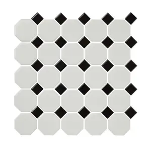 Blizi Black & white Ceramic Mosaic tile sheet, (L)295mm (W)295mm