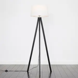 ValueLights Barbro Modern Black Wood Tripod Floor Lamp with White Tapered Shade - Includes 6w LED GLS Bulb 3000K Warm White