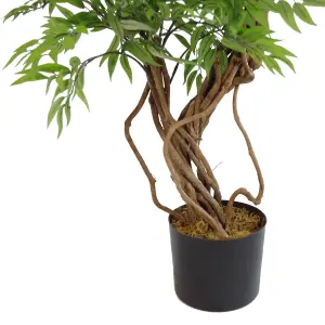 140cm Leaf Realistic Artificial Japanese Fruticosa Ficus Tree, Green Silver