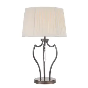 Table Lamp Cut Glass Droplet Ivory Pleated Shade Dark Bronze LED E27 60W