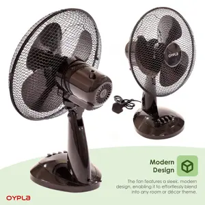 Oypla Electrical 12" 3 Speed Oscillating Black Electric Desk Home Office Fan