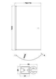 Chrome 6mm Toughened Safety Glass Reversible P-Bath Screen with Knob