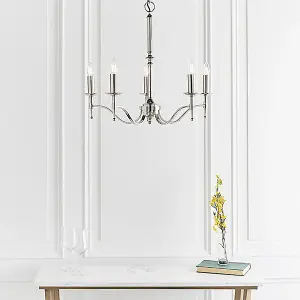 Luminosa Stanford 5 Light Multi Arm Ceiling Pendant Chandelier Polished Nickel, E14