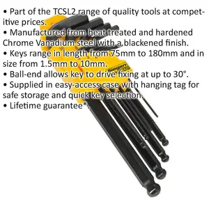 Versatile 9 Piece Ball-End Hex Key Set for Precision Fastening - 1.5mm to 10mm Sizes