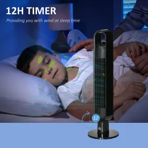 HOMCOM Freestanding Anion Tower Fan Cooling for Bedroom w/ Oscillating, Black