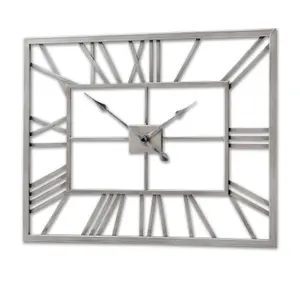 Hill Interiors Metal Frame Rectangular Clock Silver (One Size)