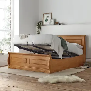 Marseille New Oak Finish Wooden Ottoman Storage Bed - King Size 5ft Bed Frame Only