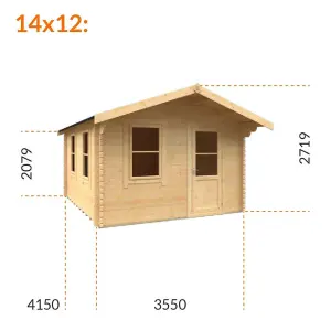 14ft x 12ft (4150mm x 3550mm) Horsforth "The Augusta Plus" 44mm Log Cabin With 3 Opening Windows