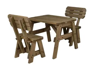 Victoria wooden picnic bench and table set, rounded outdoor dining set with backrest (4ft, Rustic brown)