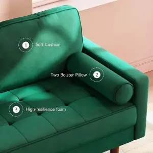 148CM Velvet Love Seat Green Couch with 2 Pillows