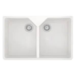 Liquida BT64WH 2.0 Bowl Butler Inset Or Undermount Gloss White Kitchen Sink