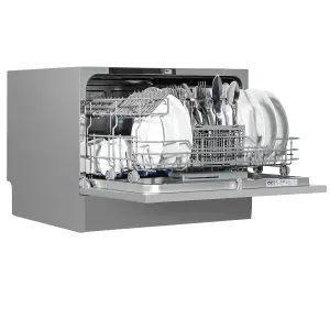 Baridi Compact Tabletop Dishwasher 6 Place Settings, 6 Programmes - Silver