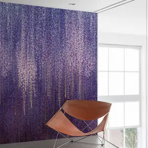 Grandeco Cascading Wisteria Flowers 3 panel repeatable wallpaper Mural, Purple 2.8 x 1.59m