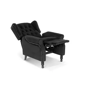 Velvet Black Marianna Manual Recliner Wingback Chair