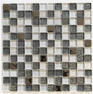 Antwerp White Gloss Checkerboard Glass Mosaic tile, (L)300mm (W)300mm