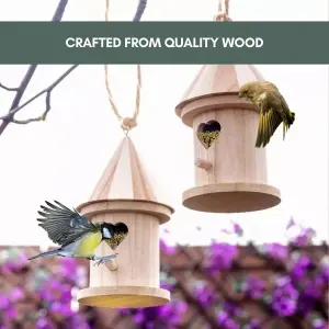 2pc Wooden Bird Nest Hanging Feeding Station Wild Bird House Garden Outdoor