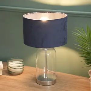 Glass Desk Lamp Silver / Navy