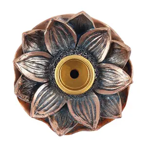 Small Bronze Colour Lotus Flower Backflow Incense Burner - Made From Resin (H4.5 x W7.5 cm)