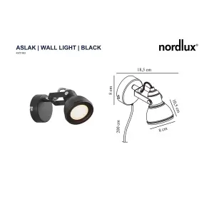 Nordlux Aslak Indoor Living Dining Bedroom Wall Light in Black (Diam) 8cm