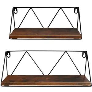 Wall Shelves - set of 2, wooden, decorative metal brackets, high load-capacity - Industrial wood dark, rustic